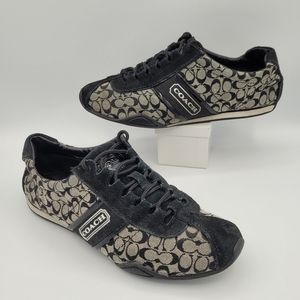 Coach Rosalita Signature Logo Sneakers Black Suede Trim Size 6.5